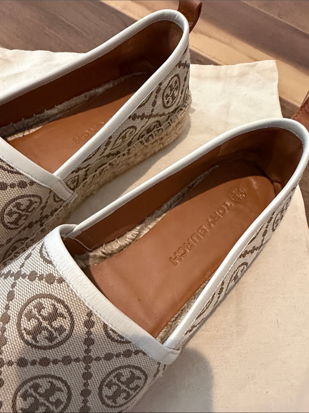Tory Burch Beige Canvas Logo Espadrille Slip-Ons - Picture 2 of 9
